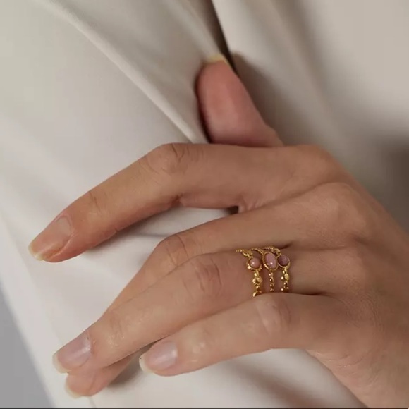 18K Gold Plated Dialogite Stone Ring - Picture 7 of 13